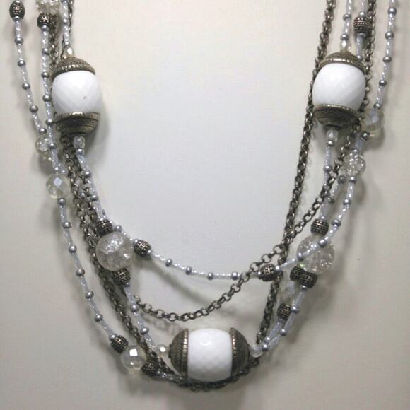Chico's Women's Multistrand White Beaded Necklace, Silver Tone, 20 Inches - Picture 6 of 6